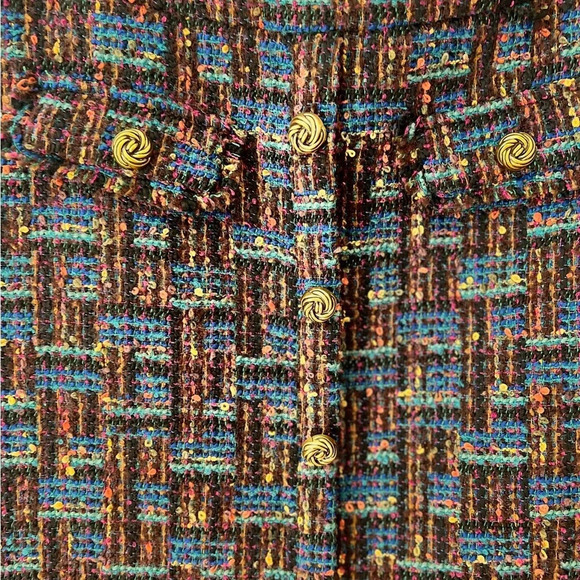 AQUA Tweed mini short  skirt  multicolor  women’s medium gold buttons - Picture 5 of 9